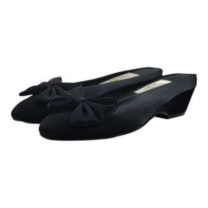 Victoria's Secret Gold Label Black Satin Slippers Mules Kitten Wedge Slip-On